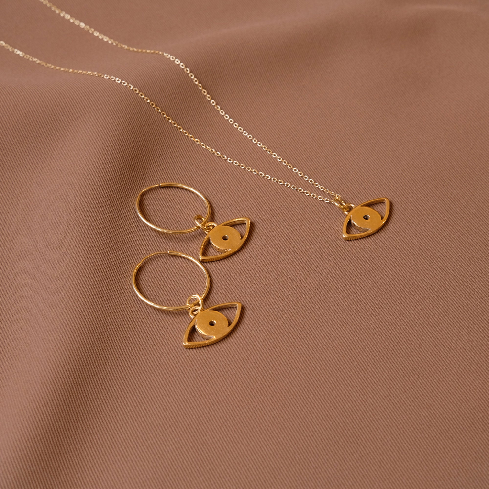 Hoop Earrings with double Evil Eye Pendant - Sister the brand