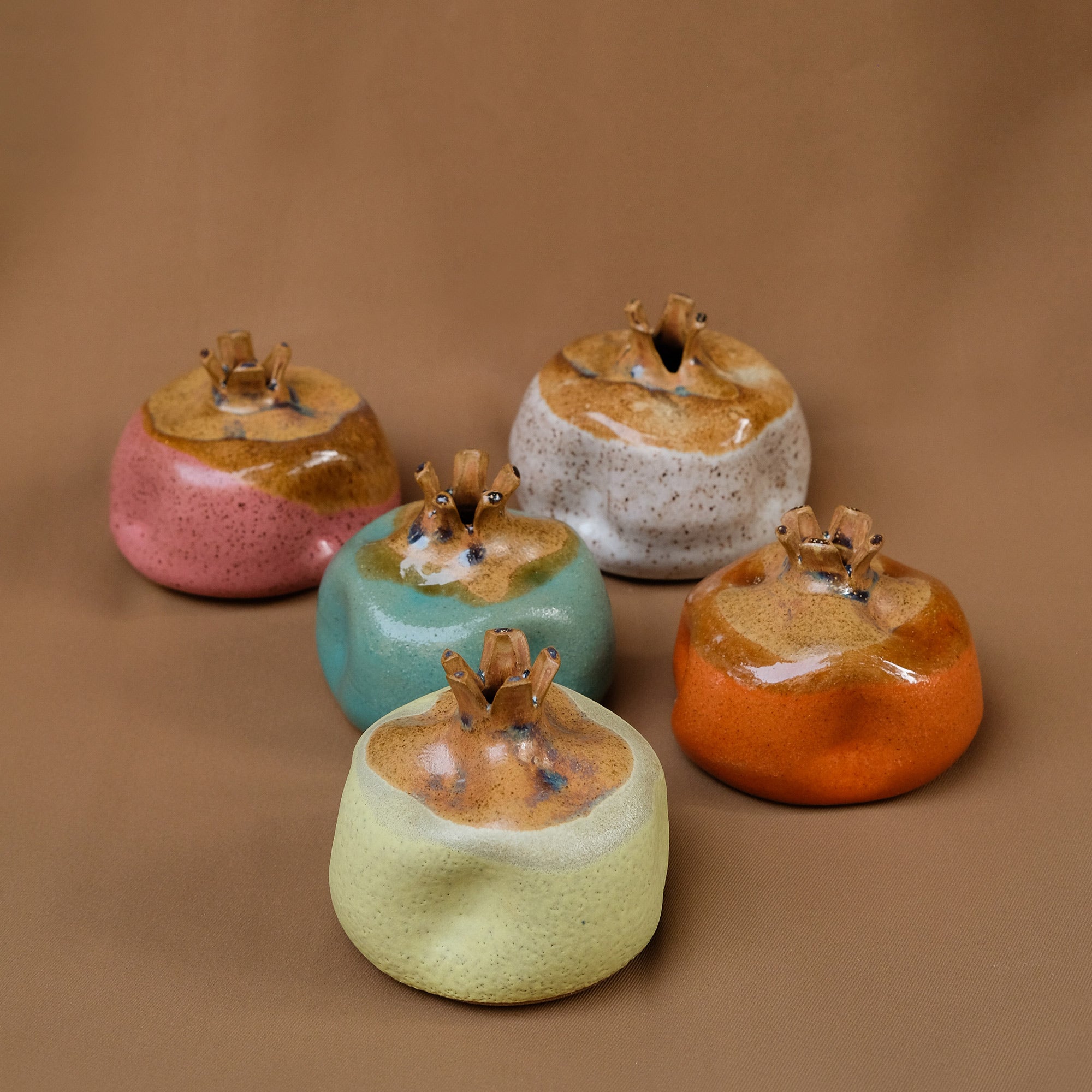 Strawberry Pink and Brown Ceramic Pomegranate - Sister the brand