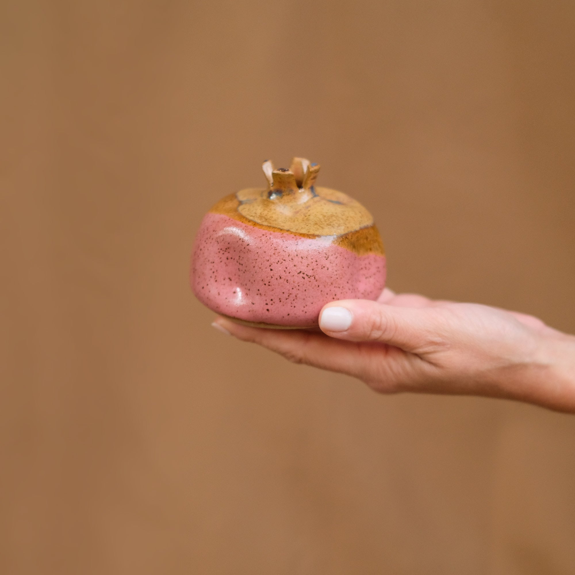 Strawberry Pink and Brown Ceramic Pomegranate - Sister the brand