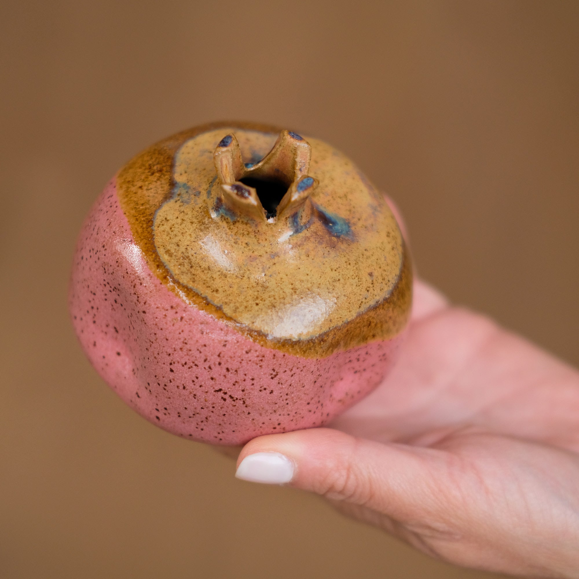 Strawberry Pink and Brown Ceramic Pomegranate - Sister the brand
