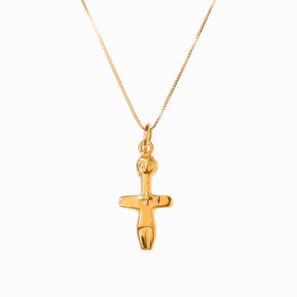 Neolithic Fertility Figurine Statue Small - 24k Gold Plated Pendant - 925 Sterling Silver - Cyprus Idol of Pomos - Mother Goddess