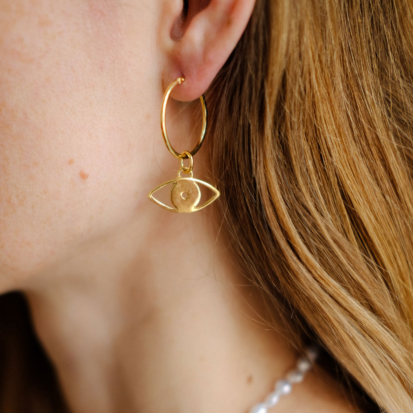 Hoop Earrings with double Evil Eye Pendant - Sister the brand