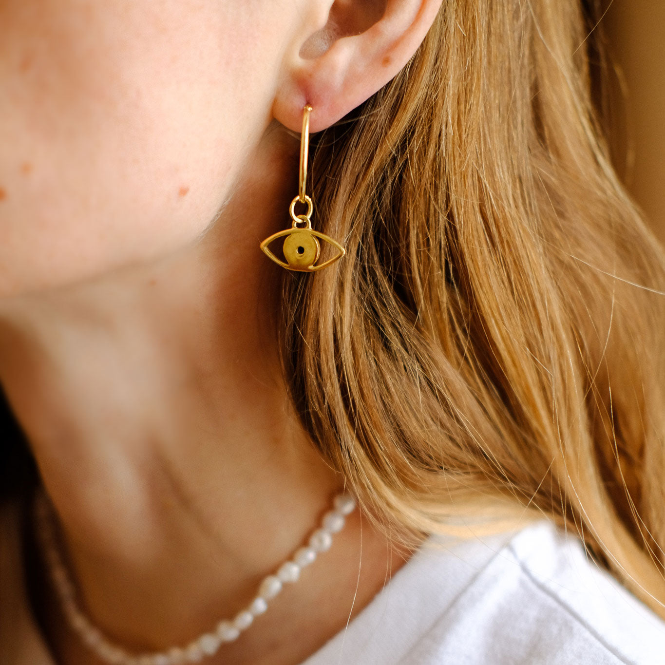Hoop Earrings with double Evil Eye Pendant - Sister the brand